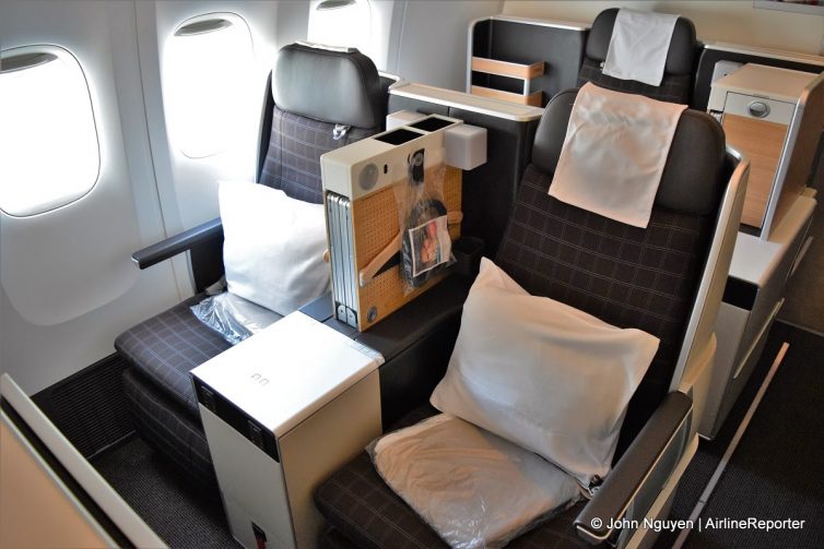 Business class seats in the mini-cabin on Swiss's 777-300ER.