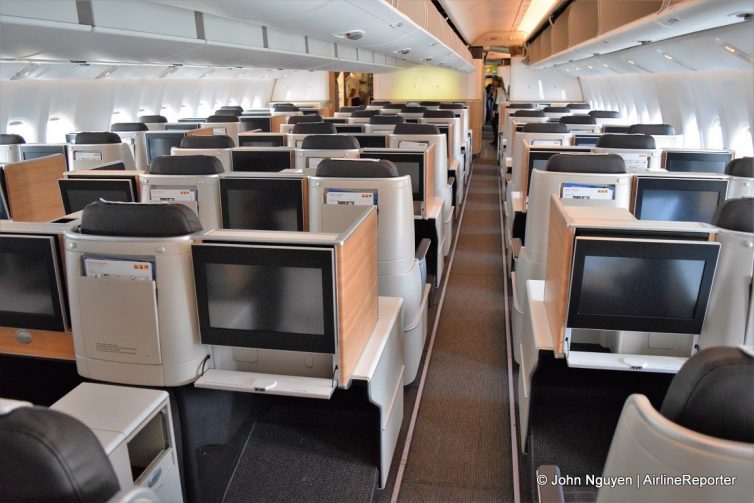 Main business cabin on Swiss's 777-300ER.