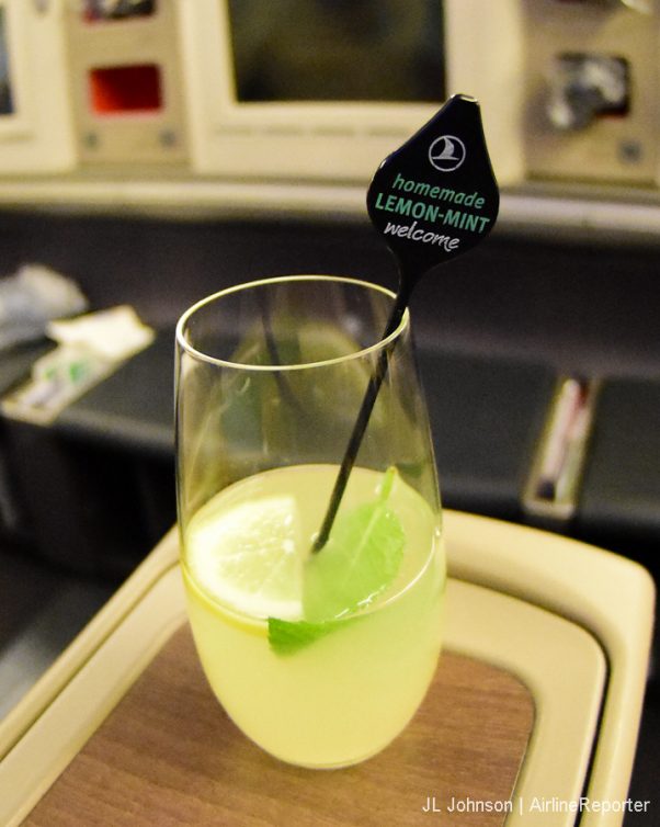 Pre-departure beverage #1: Fresh made mint lemonade.