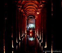 Inside the Basilica Cistern, a water storage facility built in the 6th century, forgotten and rediscovered in 1987.