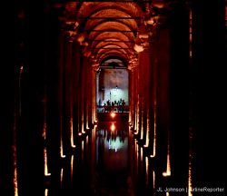 Inside the Basilica Cistern, a water storage facility built in the 6th century, forgotten and rediscovered in 1987.