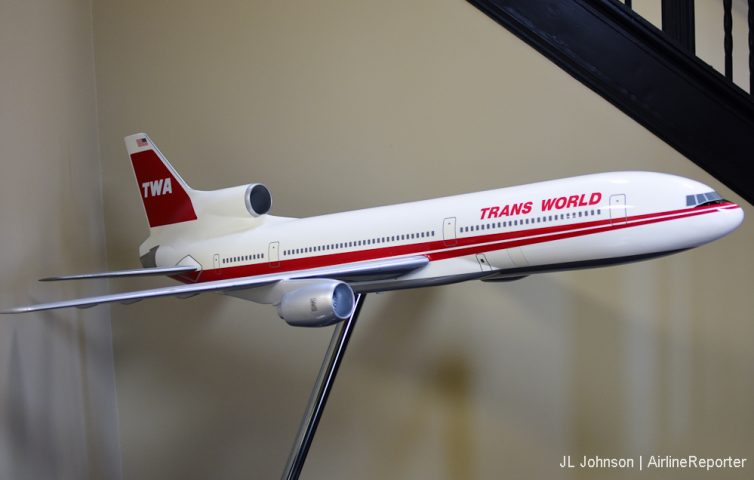An L-1011 model greets you upon entry into Signature Flight Support, the FBO where TWA Museum is located.