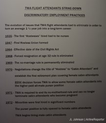 Timeline of TWA's easing of discriminatory treatment of flight attendants.