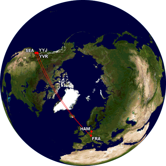 My bag ended up flying X more miles than I did - Image: gcmap.com