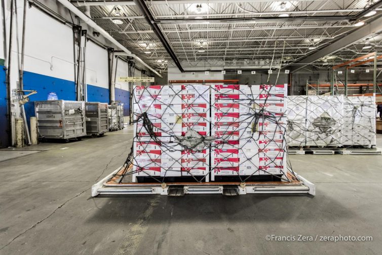 Pallets of cherries destined for Asian markets await shipment at a Port of Seattle warehouse.