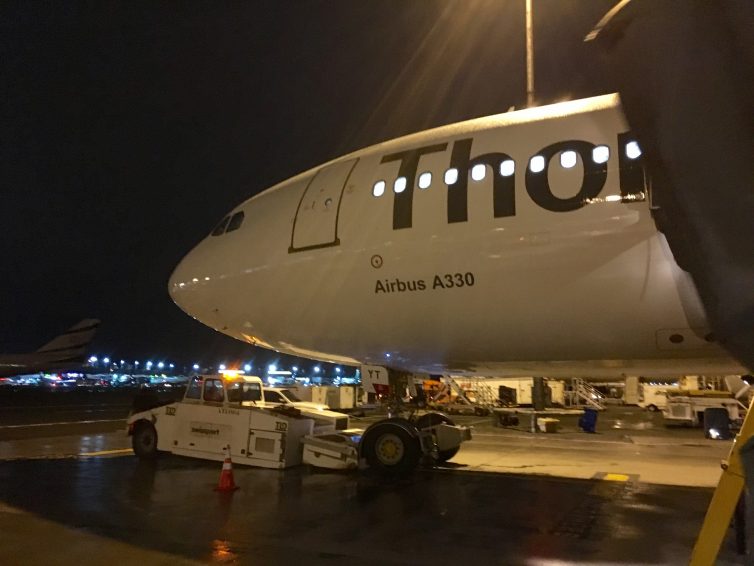 Ready to board a Thomas Cook A330 at JFK via air stairs. Not a view most people get at this major airport.