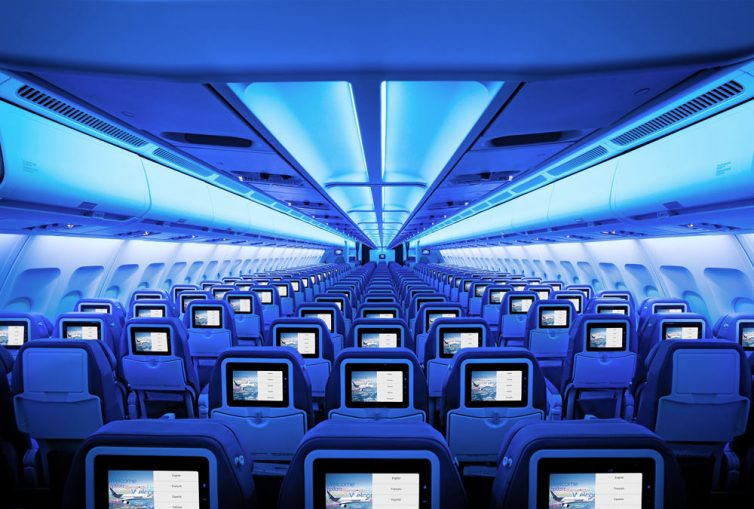 Inside the colorful Air Transat cabin - Photo: Air Transat