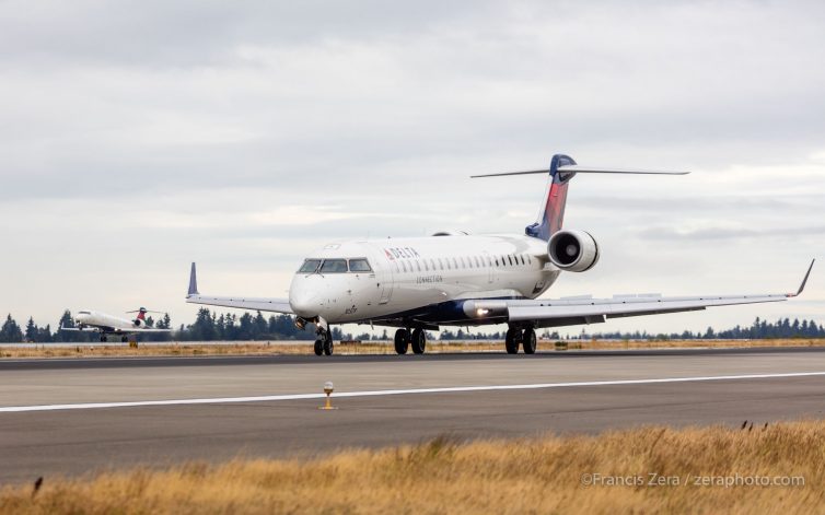 This Delta Connection CRJ-702ER's engines are placed high atop the fuselage, which helps reduce the possibility of FOD ingestion.
