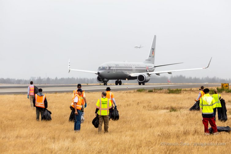 It's a balancing act, being alert for the smallest bit of trash while surrounded by interesting aircraft.