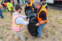 Collected FOD is bagged for sorting and proper disposal.