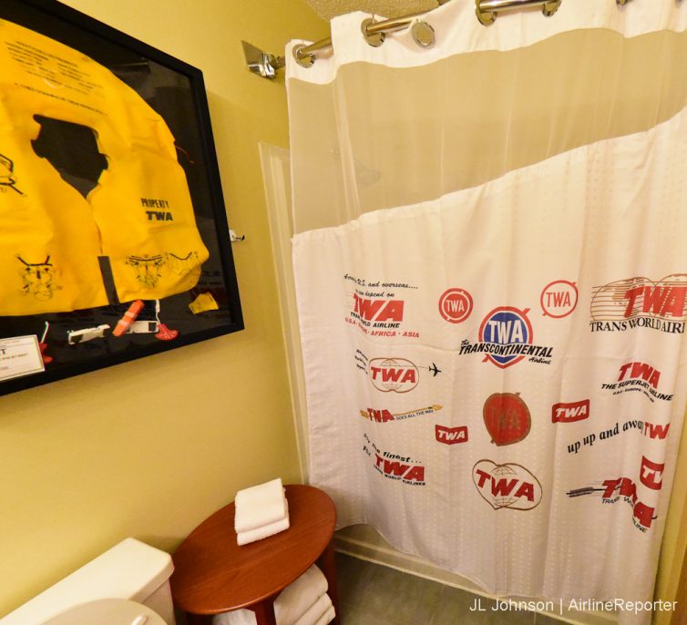 The TWA theme carries into the washroom as well.