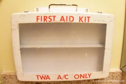 First aid kit turned toiletry holder.