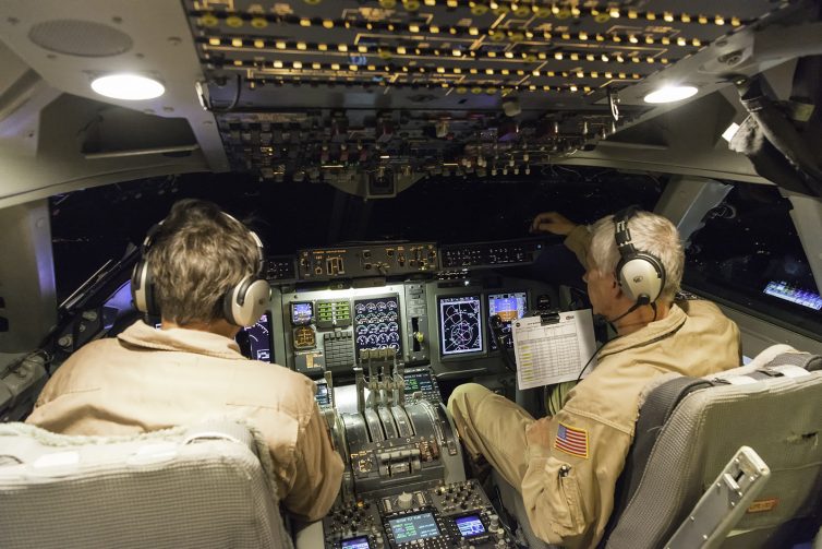 This is SOFIA's flight deck in action, not pictured is the flight engineer - Photo: Bernie Leighton | AirlineReporter