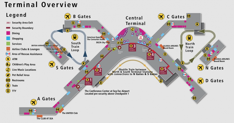 Map of the airport, showing the train routes - Image: SEA