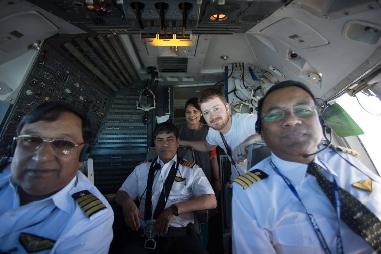 Jeremy in the cockpit of the final DC-10 flight - Photo: Jeremy Dwyer-Lindgren | JDL Media