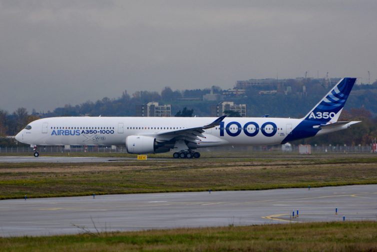 The first Airbus A350-1000 prepares for its first flight at Toulouse - Photo: Jason Rabinowitz