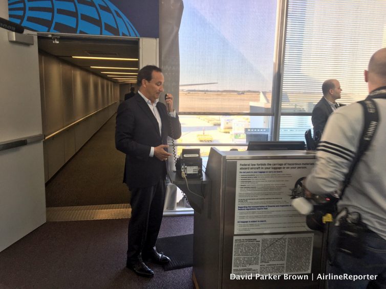 United's CEO helps to board our special flight.