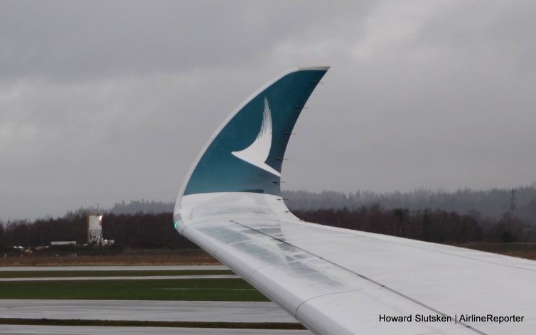 Cathay Pacific's "Brushwing" logo on its A350's sharklets