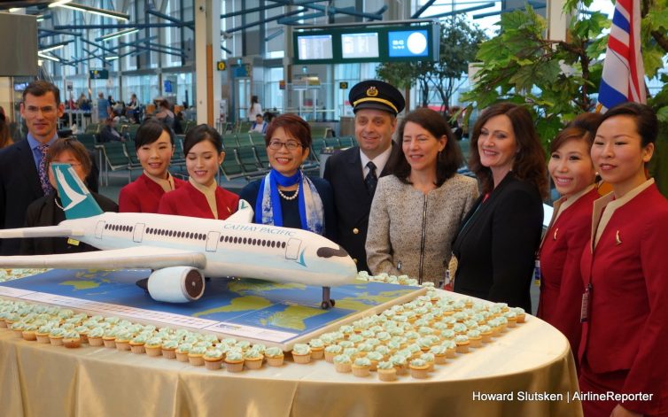 Celebration at the gate for Cathay Pacific's A350 inaugural at YVR - cake & cupcakes for all!