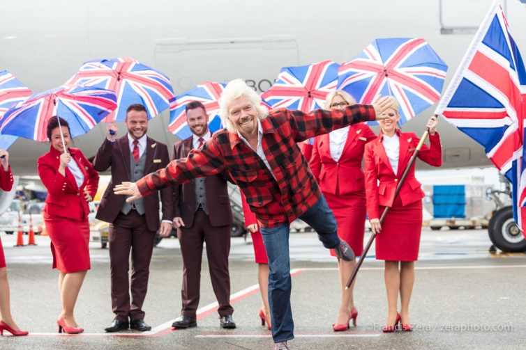 Sir Richard Branson inaugurated Virgin Atlantic service to Seattle in his inimitable style.