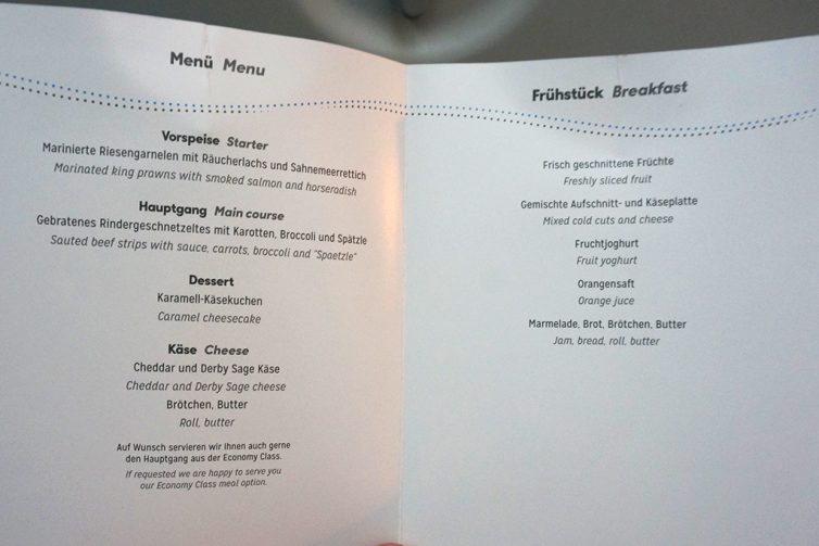 Premium Class menu - photo: Daniel T Jones | AirlineReporter