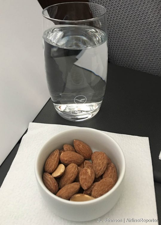 In-flight beverage and nuts. Almonds were served FRA-BOS, walnuts IAD-FRA.