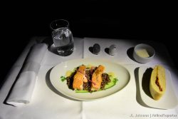 Appetizer: Confit of Artic Char with red quinoa salad and white balsamic chervil vinaigrette