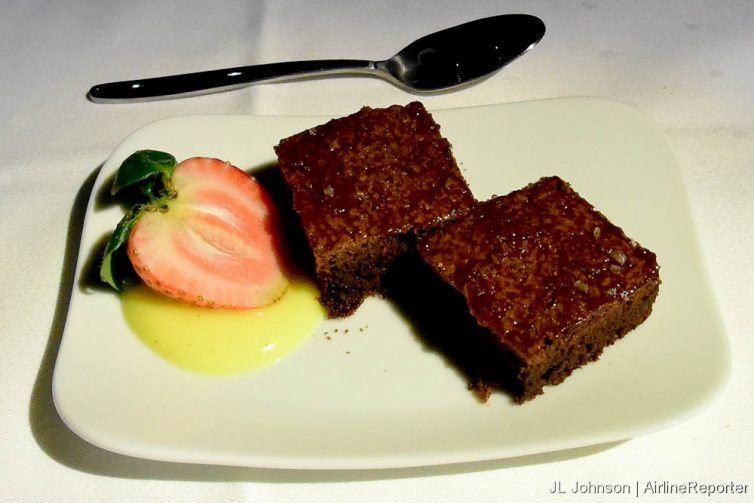 Dessert: Sea salt brownie with creme anglaise.