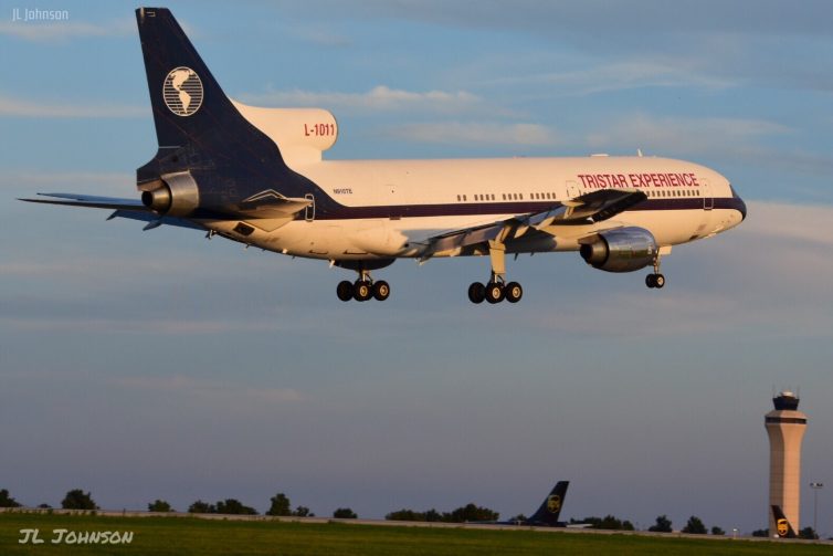 Lockheed L-1011 Tri-Star does a fly-by of Kansas City International Airport. - Photo: JL Johnson. Not for use elsewhere.