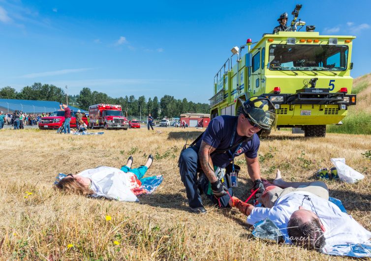 Dozens of police and fire agencies from across the region participated in the exercise, bringing an estimated 50 pieces of equipment - from fire engines to aid cars -and nearly 175 firefighters.Dozens police and fire agencies from across the region participated in the exercise, bringing an estimated 50 pieces of equipment - from fire engines to aid cars -and nearly 175 firefighters.