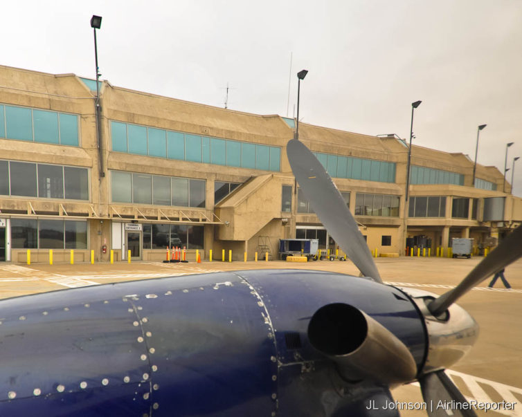 View of Terminal A from aboard a Great Lakes Beech 1900D heading to Salina, KS in March, 2010.