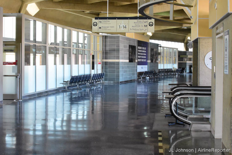 Terminal A is decidedly tranquil absent the hurried flyers that once occupied its cramped halls.