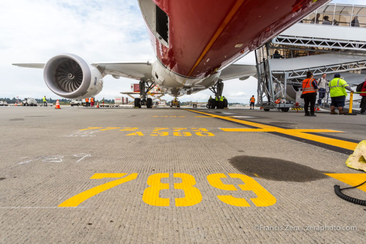 Freshly-painted marker numbers greeted the plane at its stand.