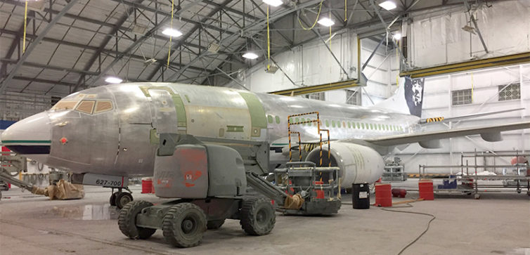 Alaska's first completed 737-700 freighter being prepped for paint in Victorville, Calif - Photo: Mike Hogan, manager, Alaska Airlines vendor maintenance