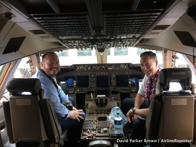 One of the pilots and me hanging in the flight deck in Honolulu.