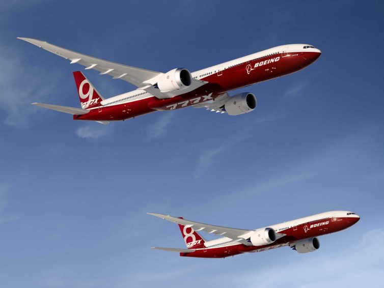 Renderings of the 777x-8 and -9 models show a wing that looks very similar to that on 787 models. -Boeing image