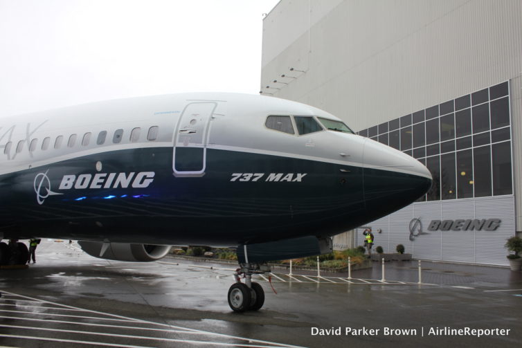 The nose of the first 737 MAX 7 at the Renton Boeing factory