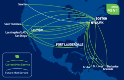 JetBlue's Mint route map.