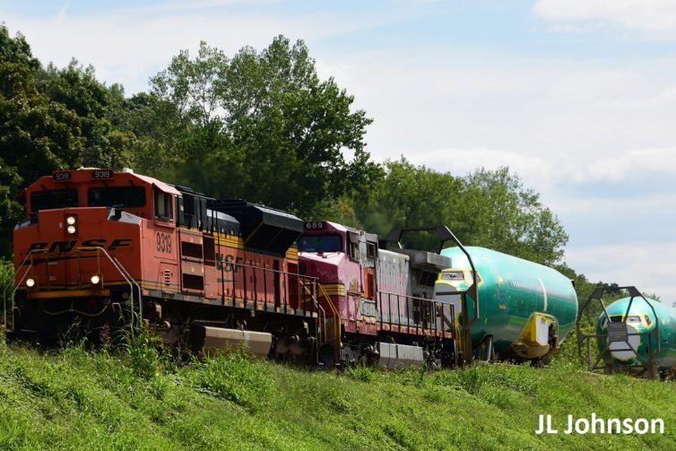 BNSF Hauls Boeing 737 fuselages from Wichita, KS to Renton, WA. Photo: - JL Johnson