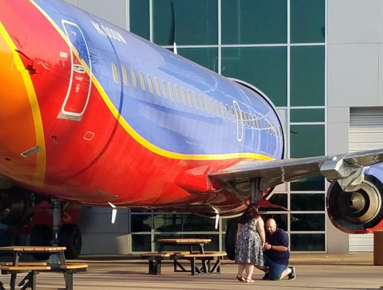 JL Proposes under N300SW, the first Boeing 737-300, now at Frontiers of Flight Museum. - Photo: Allan Klueckman (My Brother)