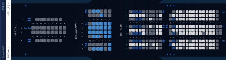 Delta A350 flight 8803 seat map as of May 14. - Image: Delta iOS app.