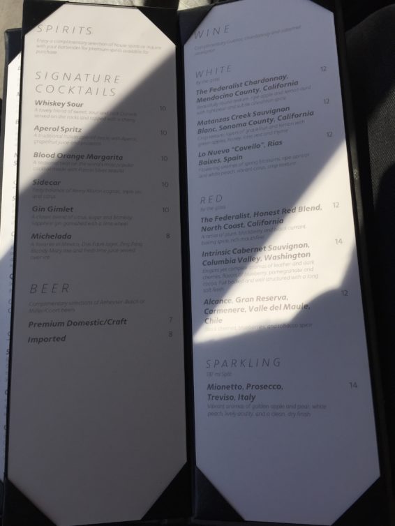 Admiralty Lounge Spirits Menu