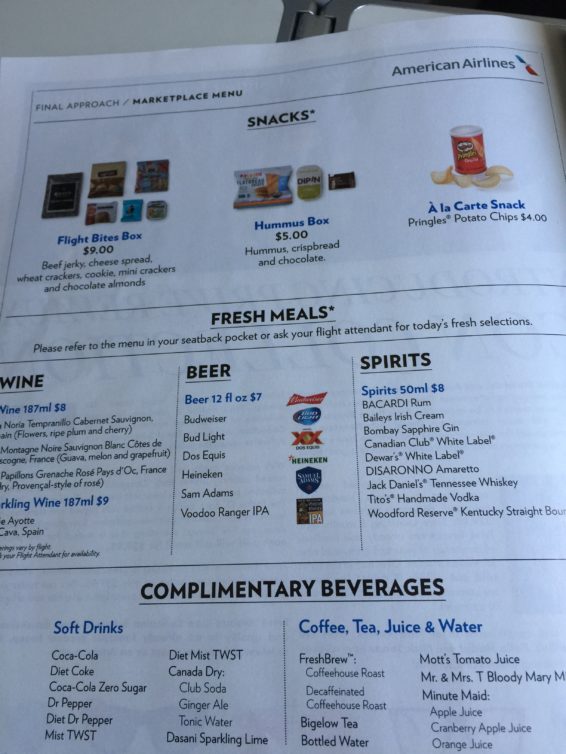 April 2018 American Air Food Selection