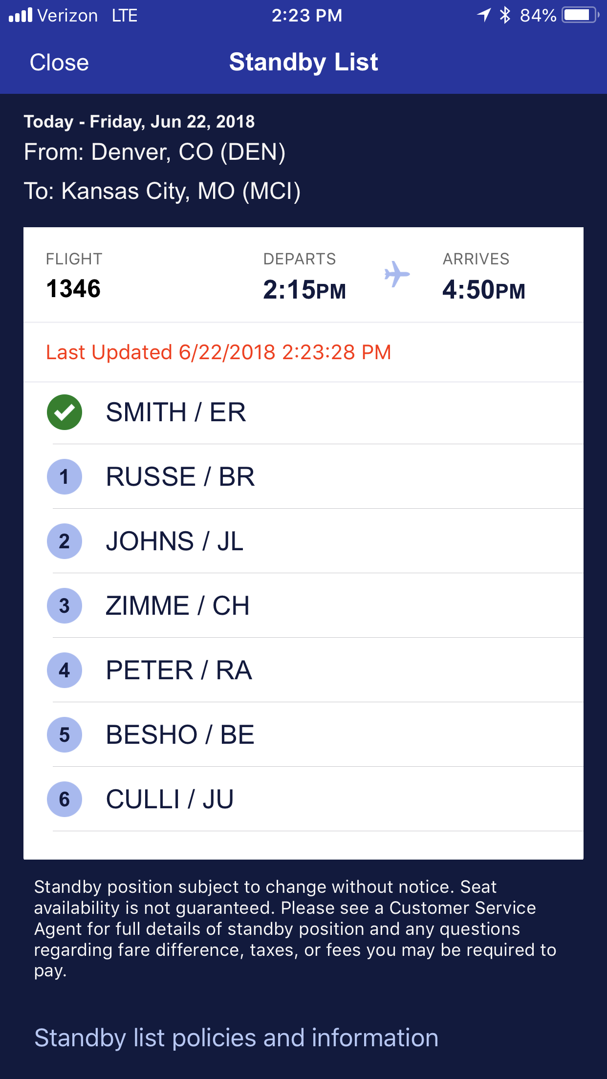 southwest same day standby a list