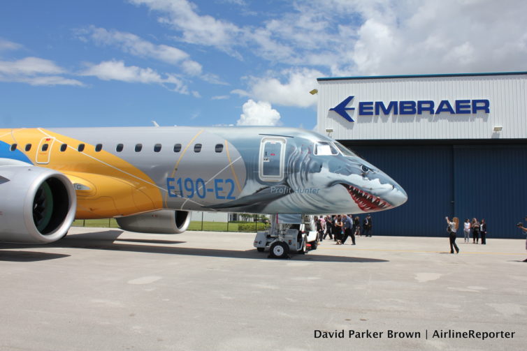 One mean looking aircraft. The first E190-E2 sits at FLL.