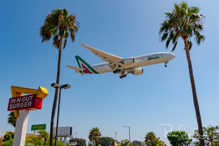 This was our view from our table while eating lunch at the In-N-Out Burger. Alitalia on short final.