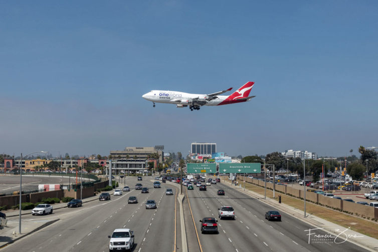 We saw plenty of special liveries during our visit  this is Qantas' OneWorld livery on a B744.