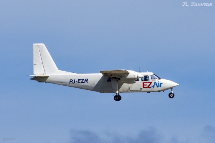 EZ Air flight 314 from CUR (Curacao) carried by PJ-EZR, a Britten-Norman BN-2A-26 Islander.