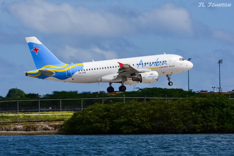Aruba Airlines A319 A4-AAE Lands at Oranjestad Queen Beatrix International Airport