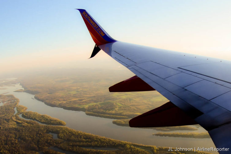 Flying over the Mississippi River.